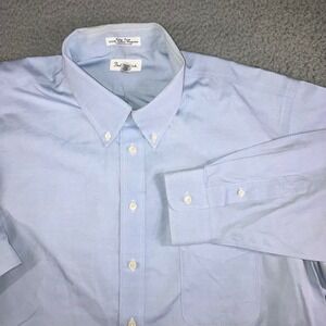Paul Fredrick Dress Shirt Men 18-36 Blue Easy Care Cotton Pinpoint Button Down